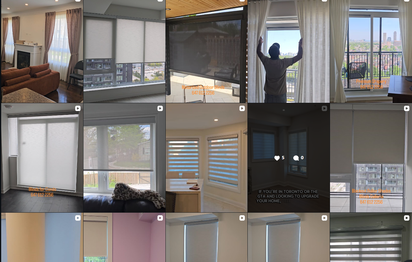 Blindsgalleria's Instagram feed after: real installed window-covering jobs filmed in customers' homes